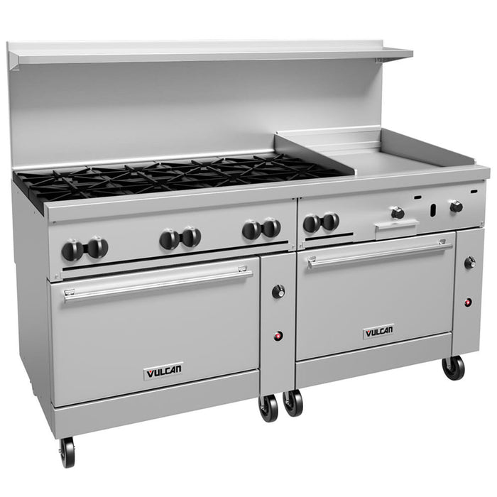 Vulcan 72SS-8B24GT 72" 8 Burner Gas Range W/ Griddle & (2) Standard Ovens, Liquid Propane-cityfoodequipment.com
