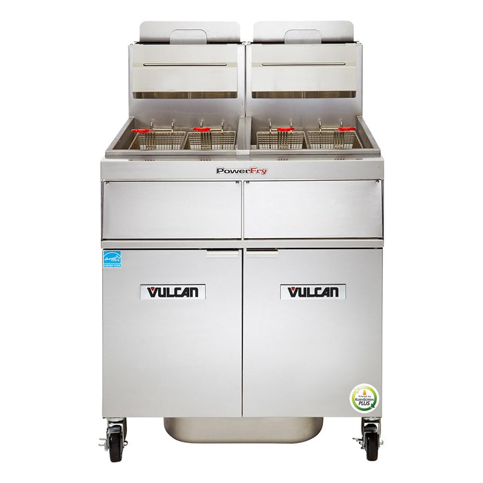 Vulcan 2TR65DF Gas Fryer - (2) 70 Lb Vats, Floor Model, Natural Gas-cityfoodequipment.com