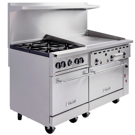 Vulcan 60SC-4B36G 60" 4 Burner Gas Range W/ Griddle, (1) Standard Oven, & (1) Convection Oven, Natural Gas-cityfoodequipment.com