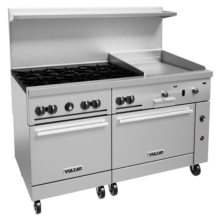 Vulcan 60SS-6B24G 60" 6 Burner Gas Range W/ Griddle & (2) Standard Ovens, Liquid Propane-cityfoodequipment.com