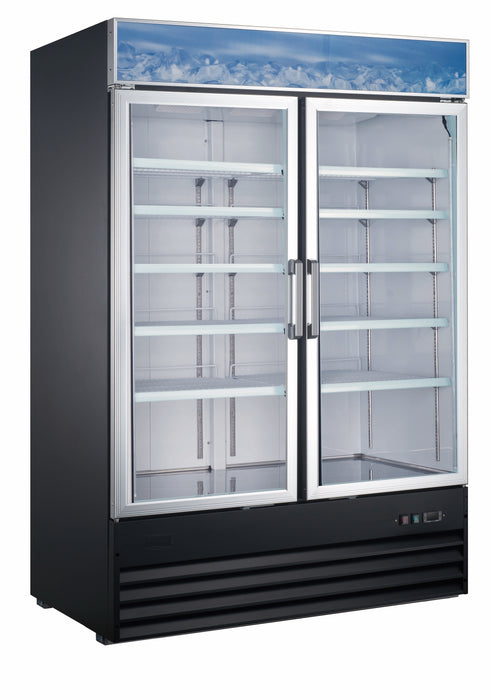 Compass RGDM-53 - 53 1/8" Two Section Glass Door Merchandiser - (2) Doors, Black, 115v-cityfoodequipment.com