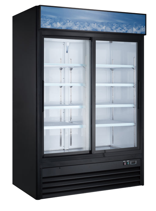 Compass RGDM-53-SL 53 1/8" Two Section Glass Door Merchandiser - (2) Sliding Doors, 115v, Black-cityfoodequipment.com