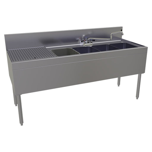 Glastender FSB-66R-S 66" 4 Compartment Sink w/ 11"L x 14"W Bowl, 10 1/4" Deep-cityfoodequipment.com