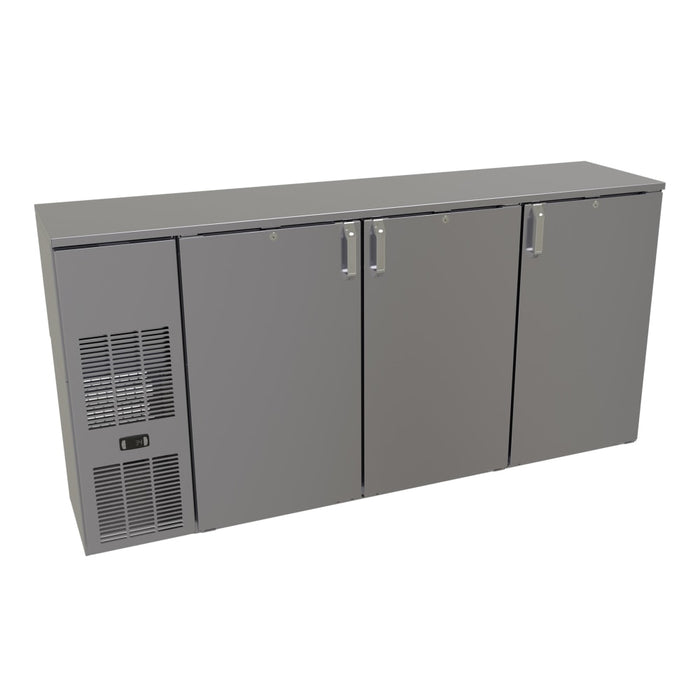 Glastender CS1FB72 72" Bar Refrigerator - 3 Swinging Solid Doors, Black, 120v-cityfoodequipment.com