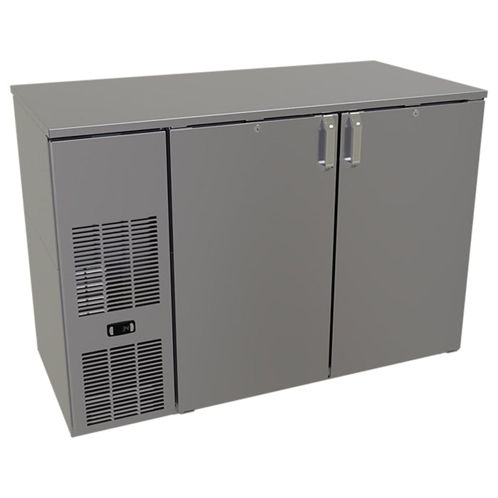 Glastender CP1FB52 52" Pass Thru Bar Refrigerator - 4 Swinging Solid Doors, Black, 120v-cityfoodequipment.com