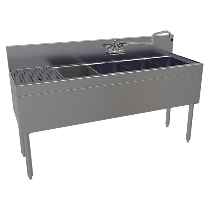 Glastender FSA-60R-S 60" 4 Compartment Sink w/ 11"L x 14"W Bowl, 10 1/4" Deep-cityfoodequipment.com