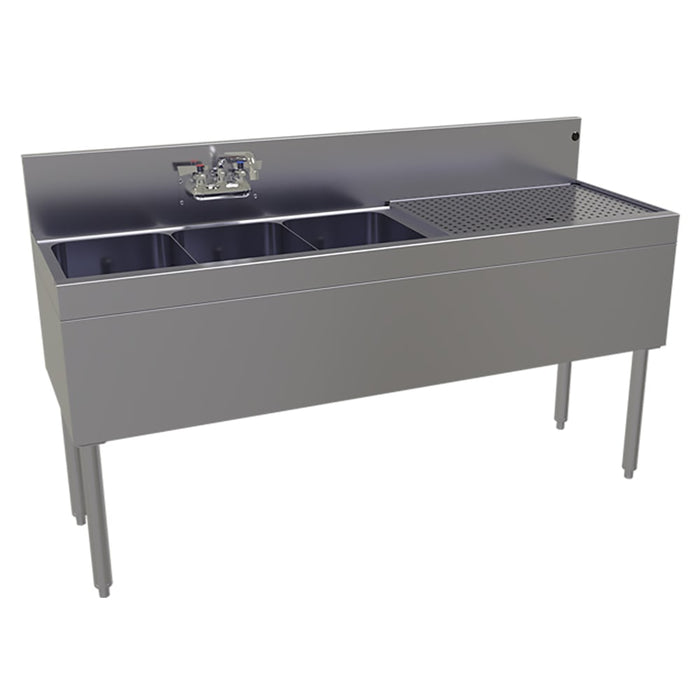 Glastender TSA-60L-S 60" 3 Compartment Sink w/ 11"L x 14"W Bowls, 10 1/4" Deep-cityfoodequipment.com