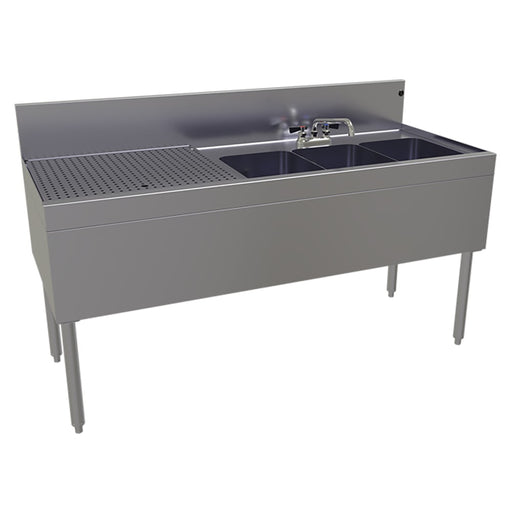 Glastender TSB-60R-S 60" 3 Compartment Sink w/ 11"L x 14"W Bowls, 10 1/4" Deep-cityfoodequipment.com