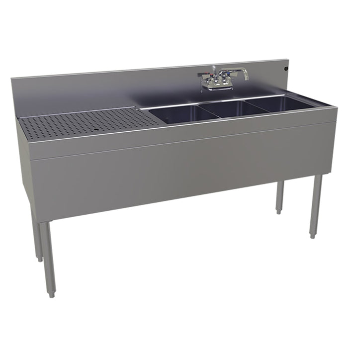 Glastender TSA-60R-S 60" 3 Compartment Sink w/ 11"L x 14"W Bowls, 10 1/4" Deep-cityfoodequipment.com