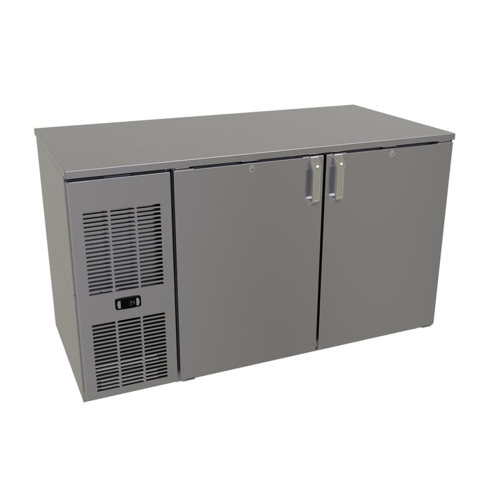 Glastender CP1FL52 52" Pass Thru Bar Refrigerator - 4 Swinging Solid Doors, Black, 120v-cityfoodequipment.com