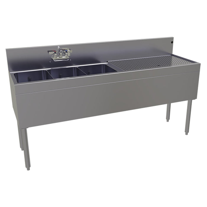 Glastender TSA-66L-S 66" 3 Compartment Sink w/ 11"L x 14"W Bowls, 10 1/4" Deep-cityfoodequipment.com