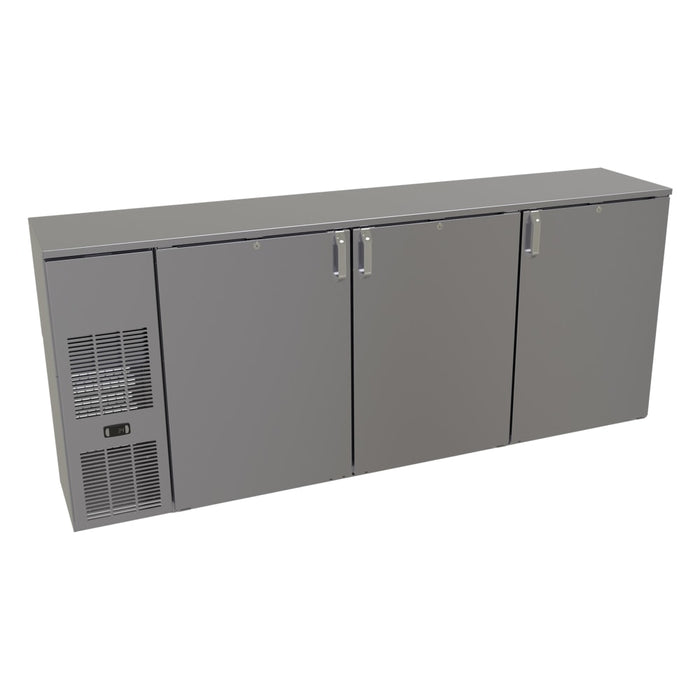 Glastender CS1FB84 84" Bar Refrigerator - 3 Swinging Solid Doors, Black, 120v-cityfoodequipment.com