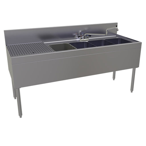 Glastender FSB-60R-S 60" 4 Compartment Sink w/ 11"L x 14"W Bowl, 10 1/4" Deep-cityfoodequipment.com