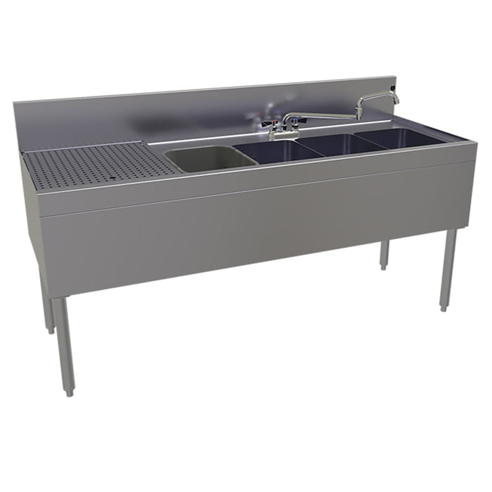 Glastender FSB-60R-S 60" 4 Compartment Sink w/ 11"L x 14"W Bowl, 10 1/4" Deep-cityfoodequipment.com