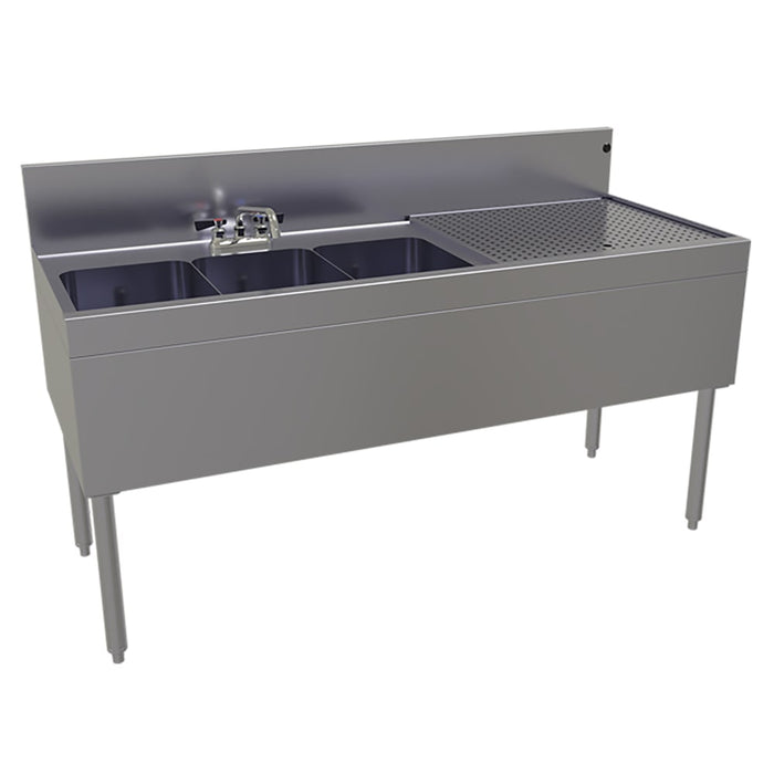 Glastender TSB-60L-S 60" 3 Compartment Sink w/ 11"L x 14"W Bowls, 10 1/4" Deep-cityfoodequipment.com