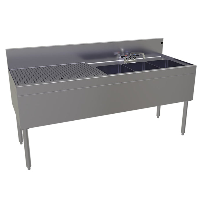 Glastender TSB-66R-S 66" 3 Compartment Sink w/ 11"L x 14"W Bowls, 10 1/4" Deep-cityfoodequipment.com