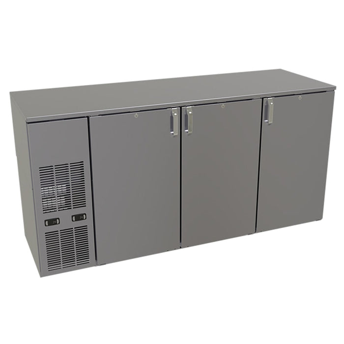 Glastender C2FB72 72" Bar Refrigerator - 3 Swinging Solid Doors, Black, 120v-cityfoodequipment.com