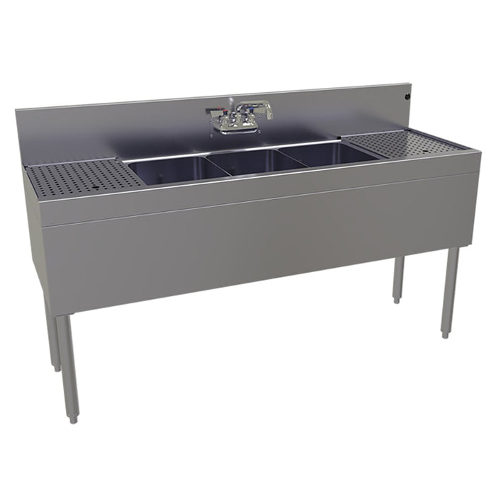 Glastender TSB-60-S 60" 3 Compartment Sink w/ 11"L x 14"W Bowls, 10 1/4" Deep-cityfoodequipment.com