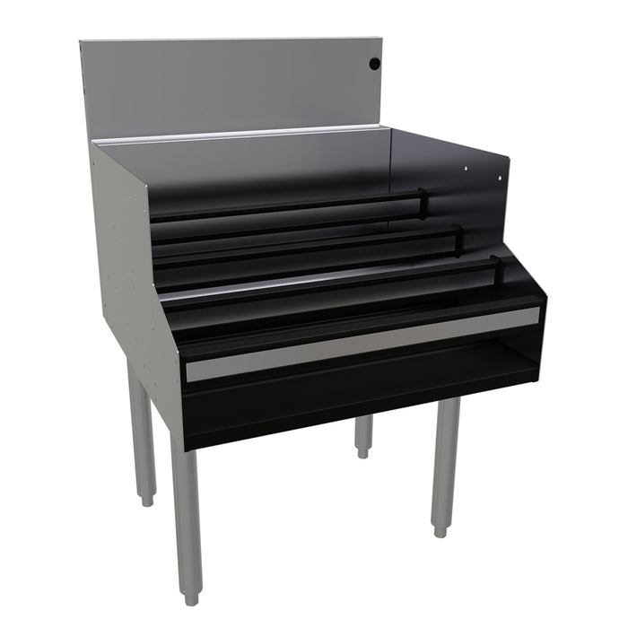 Glastender LDA-24S 4 Level Raised Liquor Display - Holds 24 Bottles, 7" Backsplash, 24" x 24"-cityfoodequipment.com