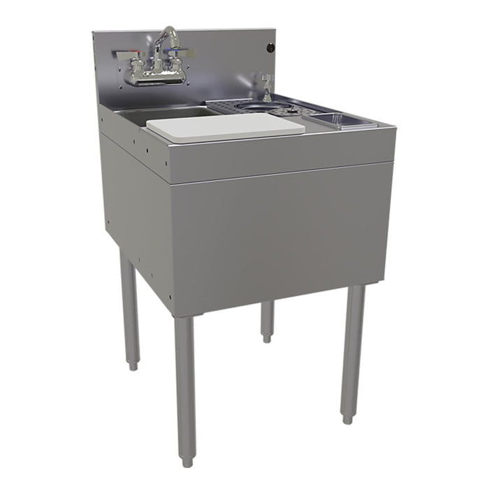 Glastender MFT-20 Underbar Mixology Sink w/ 9 1/4"L x 11 1/2"W x 6"D Bowl – Faucet, Glass Rinser, & Prep Area-cityfoodequipment.com