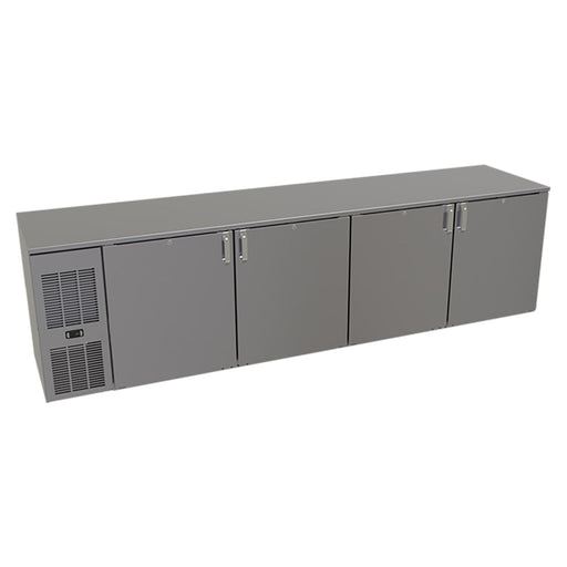 Glastender C1FL108 108" Bar Refrigerator - 4 Swinging Solid Doors, Black, 120v-cityfoodequipment.com
