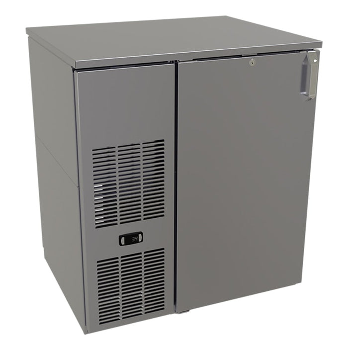 Glastender CP1FB32 32" Pass Thru Bar Refrigerator - 2 Swinging Solid Doors, Black, 120v-cityfoodequipment.com