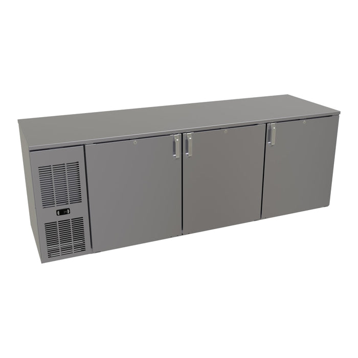 Glastender CP1FL84 84" Pass Thru Bar Refrigerator - 6 Swinging Solid Doors, Black, 120v-cityfoodequipment.com