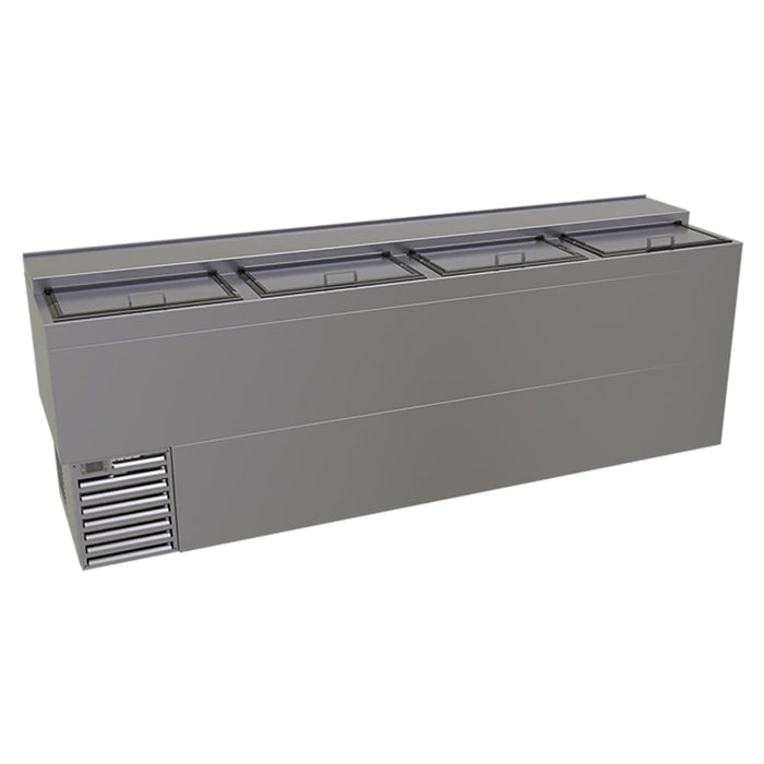 Glastender ST96-S 96" Forced Air Bottle Cooler - Holds (826) 12 oz Bottles, Lid Locks, Stainless, 120v-cityfoodequipment.com