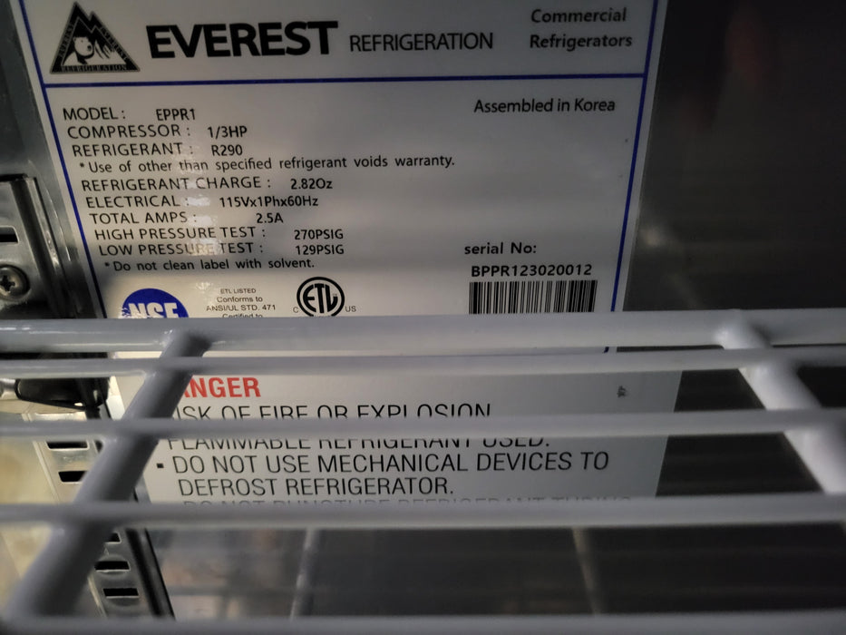 Everest Refrigeration EPPR1 35 5/8" EPP Series Commercial Pizza Prep Table-cityfoodequipment.com