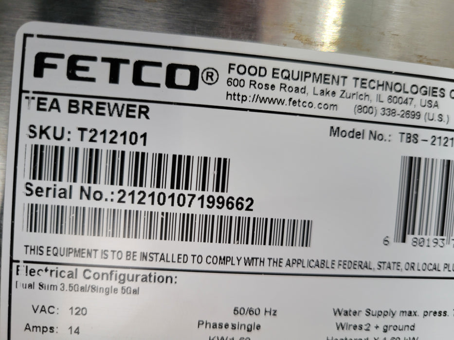 Used Fetco TBS-2121XTS T212101 3.5 Gallon Iced Tea Brewer - 120V-cityfoodequipment.com