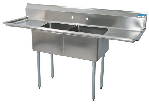 Compass 2 Compartments Sink w/ & Dual 18" Drainboards 16" x 20" x 12" D-cityfoodequipment.com