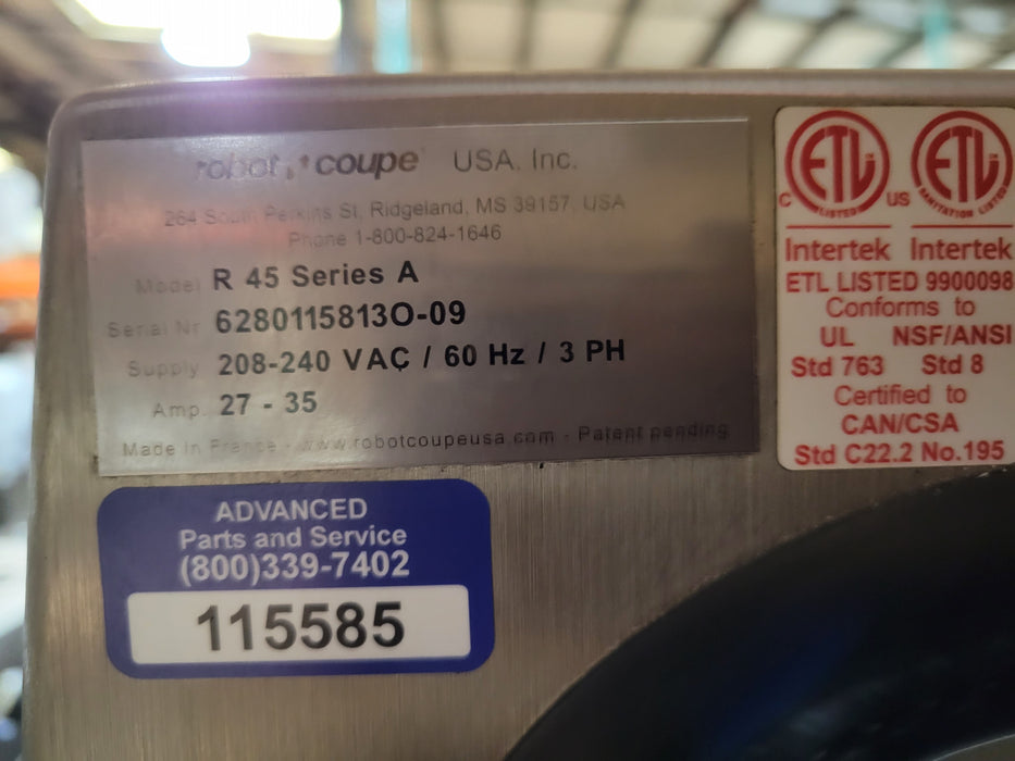 Used Robot Coupe R45 2-Speed 45 Liter Vertical Cutter - 240V, 3 Phase, 13.5 hp-cityfoodequipment.com
