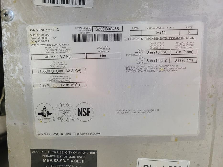 Used Pitco SG14 Gas Fryer - (1) 50 Lb Vat, Floor Model, Natural Gas-cityfoodequipment.com