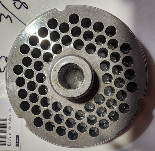 #52 3/8" Stainless Steel Meat Grinder Plate w/ hub-cityfoodequipment.com