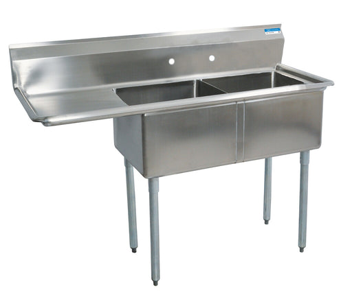Compass 2 Compartments Sink w/ 18" Left Drainboard 18" x 18" x 12" D Bowl SS-cityfoodequipment.com