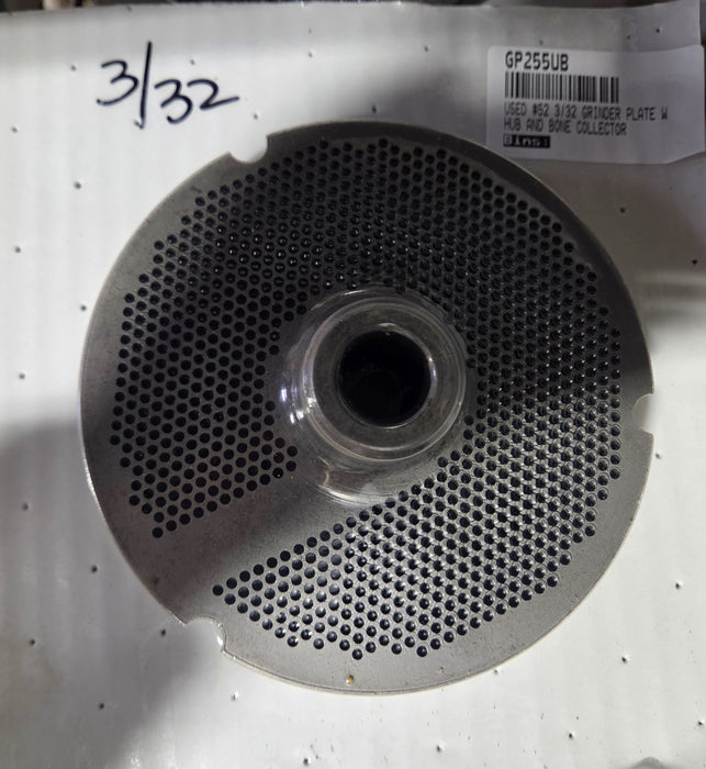USED #52 3/32 GRINDER PLATE W HUB AND BONE COLLECTOR-cityfoodequipment.com