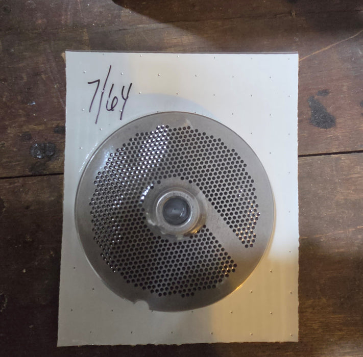 USED #56 7/64" Stainless Steel Meat Grinder Plate w/ hub and Bone Collector