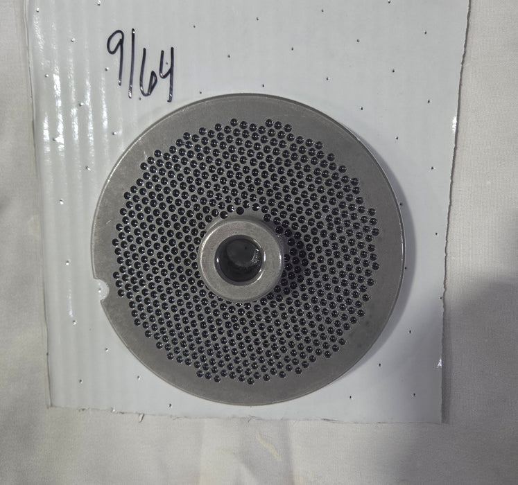 USED #56 9/64" Stainless Steel Meat Grinder Plate w/ hub-cityfoodequipment.com