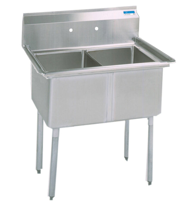 Compass 2 Compartments Sink w/ 18" x 18" x 12" D Bowl SS-cityfoodequipment.com