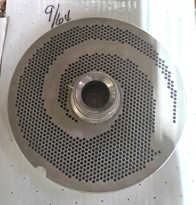 Dixie Grinders- 9/64 GRINDER PLATE W HUB AND BONE COLLECTOR 9 INCH DIAMETER-cityfoodequipment.com