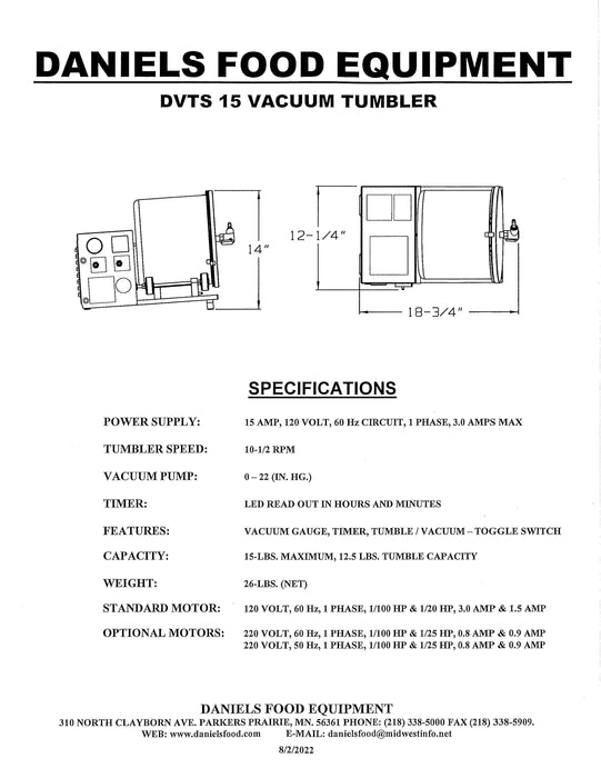 Daniels DVTS 15 Commercial, 15 LBS. Vacuum Tumbler-cityfoodequipment.com