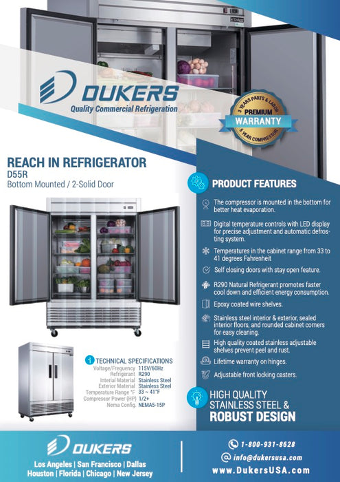Dukers D55R 2-Door Commercial Refrigerator-cityfoodequipment.com