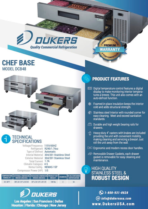 Dukers DCB48-D2 - 48" Chef Base Refrigerator with 2 Drawers-cityfoodequipment.com