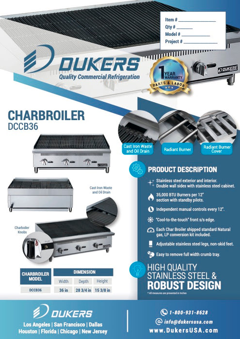 Dukers DCCB36 36 in. W Countertop Charbroiler-cityfoodequipment.com