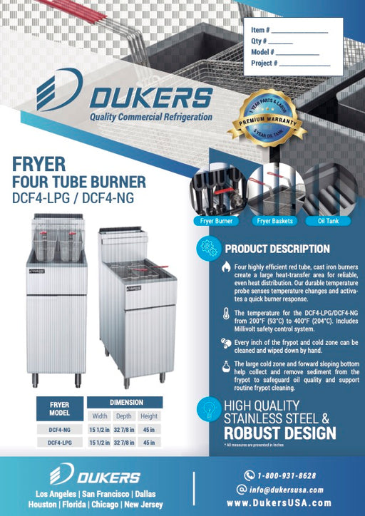 Dukers DCF4-NG Natural Gas 40 lb. Deep Fryer with 4 Tube Burners-cityfoodequipment.com