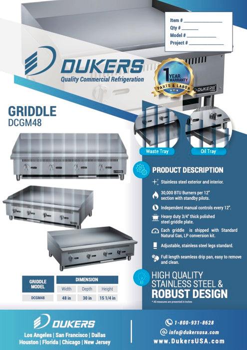 Dukers DCGM48 48 in. W Griddle with 4 Burners-cityfoodequipment.com