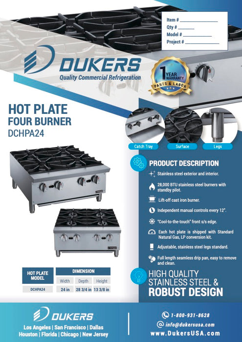 Dukers DCHPA24 Hot Plate with 4 Burners-cityfoodequipment.com