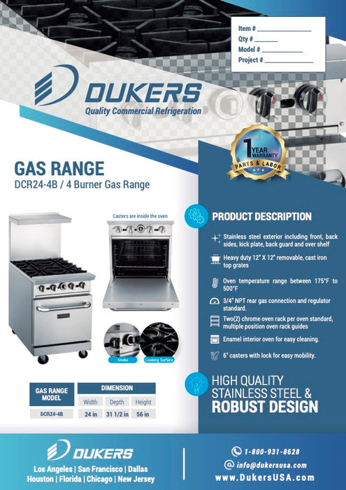 Dukers DCR24-4B 24″ Gas Range with Four (4) Open Burners-cityfoodequipment.com