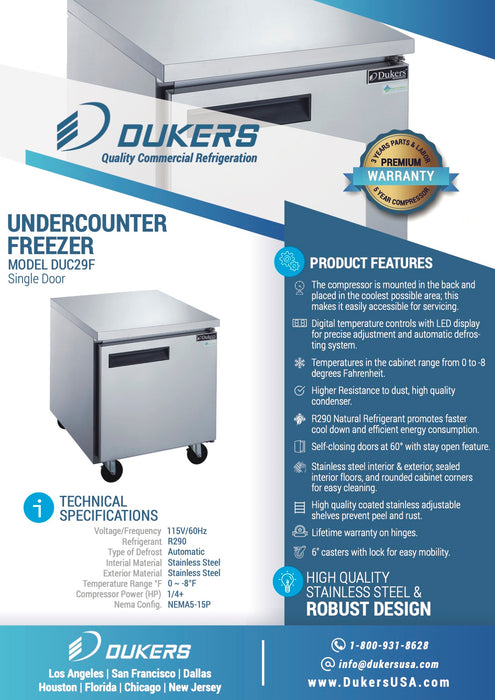 Dukers DUC29F Single Door 29" Undercounter Freezer-cityfoodequipment.com