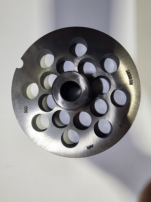 #56 7/8" Chrome Plated Meat Grinder Plate w/ hub-cityfoodequipment.com